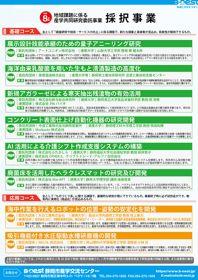 令和8年度『地域課題に係る産学共同研究委託事業』の採択事業が決定しました